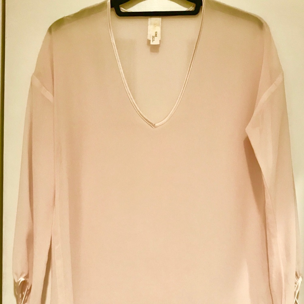 Women’s sheer pale pink/blush blouse sz S